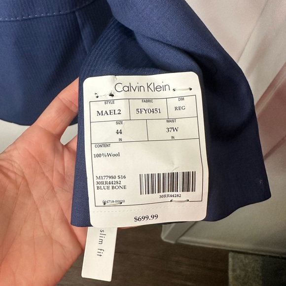 Calvin Klein Extreme Slim Fit Wool Navy Suit 44/37W NWT - Picture 4 of 7